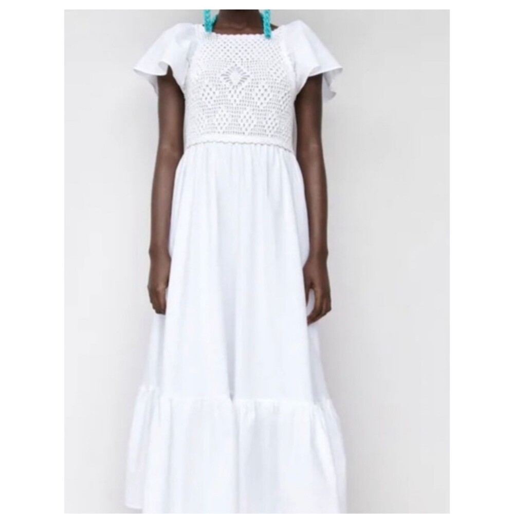ZARA NWT  Linen crochet Maxi Dress Size Small